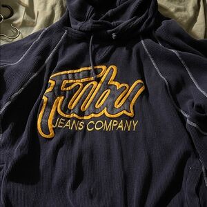 FUBU Men's Dark Blue Hoodie with Gold Embroidery